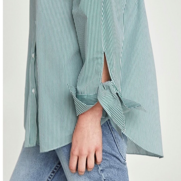 Zara Green Striped Shirt with details - Picture 4 of 5
